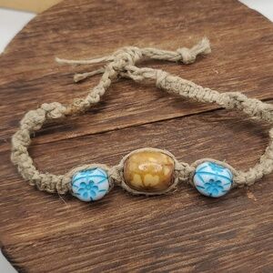 B2512 hemp brutalist Maui wooden bracelet